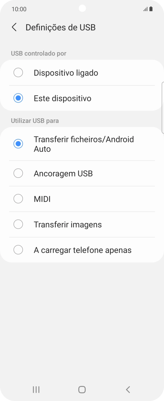 Prima Transferir ficheiros/Android Auto.
