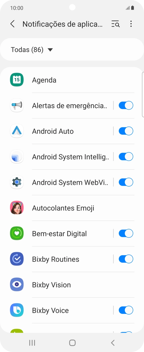 Prima o indicador junto às apps pretendidas para ativar ou desativar a função.