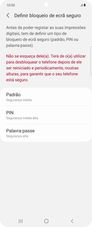 Prima o código de bloqueio do telefone pretendido e siga as indicações no ecrã para estabelecer um código de bloqueio adicional.