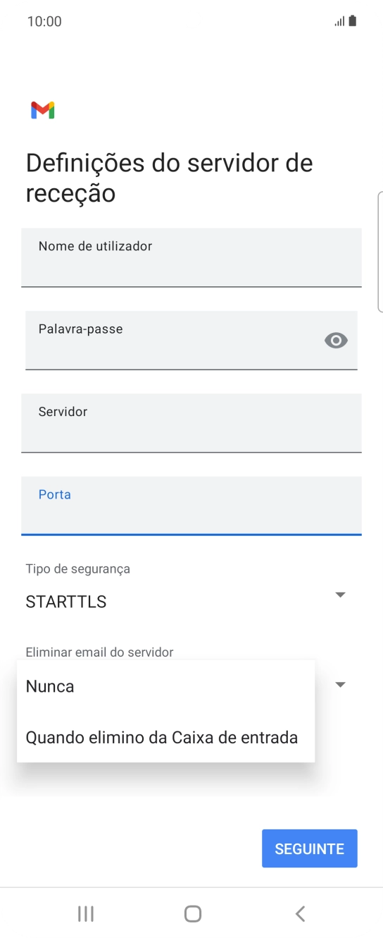 Prima Nunca para manter os e-mails no servidor quando estes são apagados no telefone.