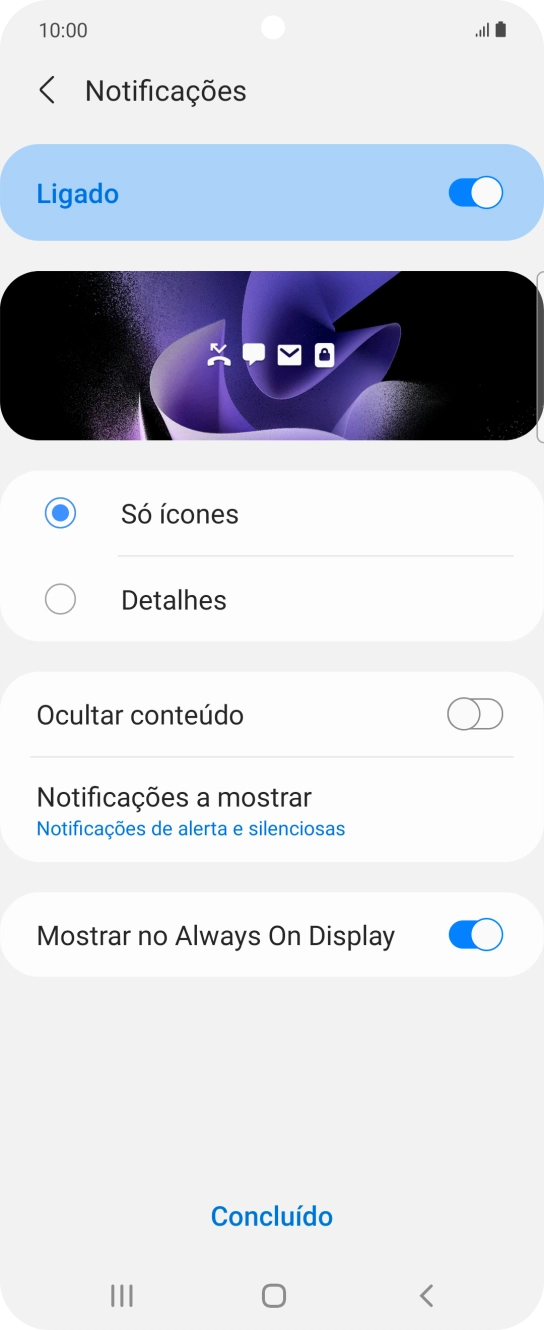 Prima as definições pretendidas para as ativar ou desativar.