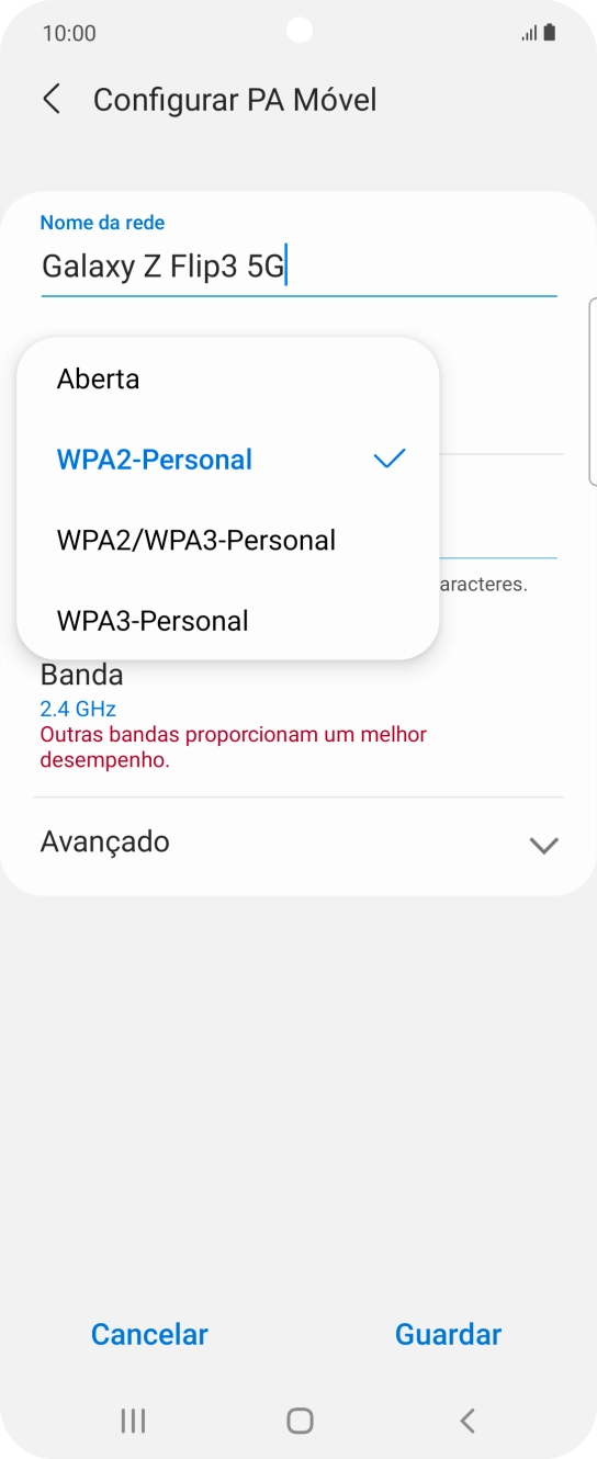 Prima WPA3-Personal para proteger o hotspot Wi-Fi com uma password.