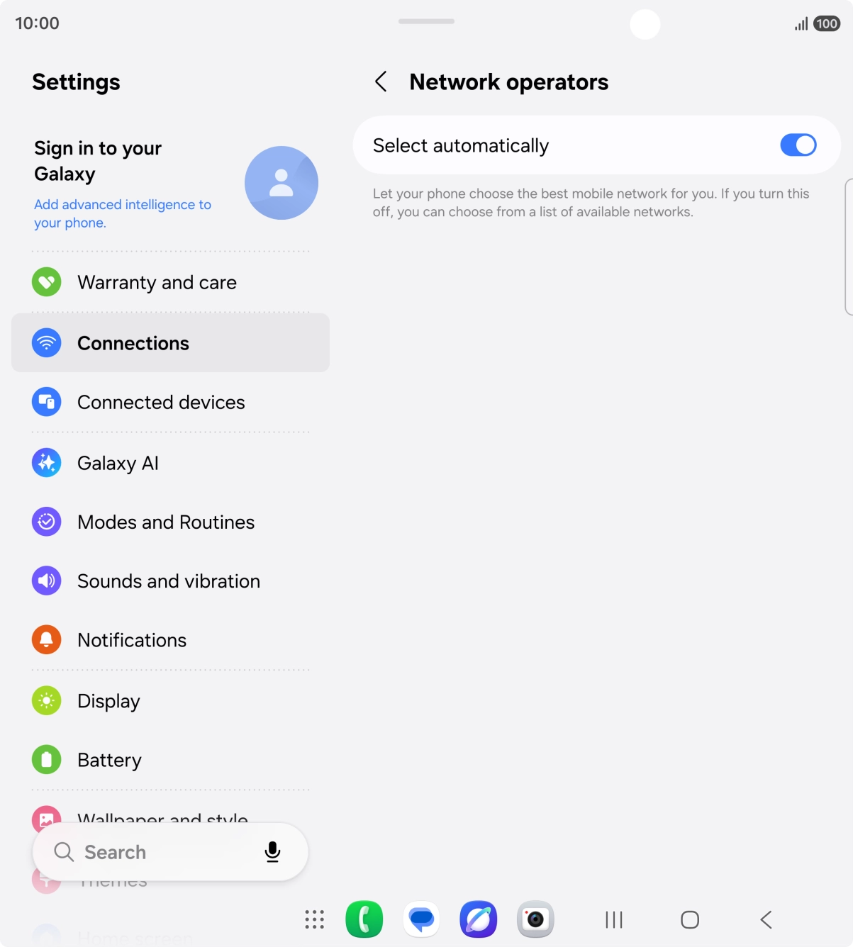 Press the indicator next to 'Select automatically' to turn off the function and wait while your phone searches for networks. Press the indicator next to 'Select automatically' to turn off the function and wait while your phone searches for networks.