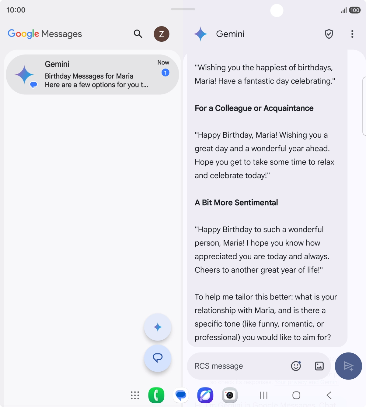 The text suggestion from Gemini is displayed.