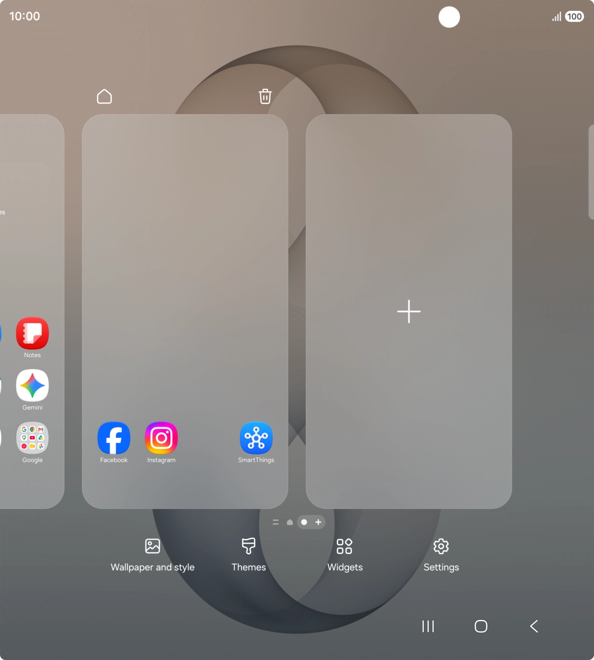 Press the add icon to add a home screen page.