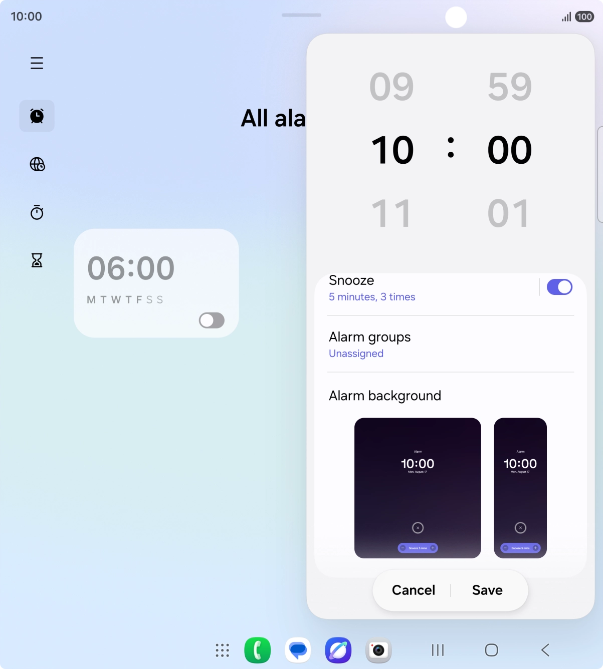 Press the indicator next to 'Snooze' to turn snooze on or off.
