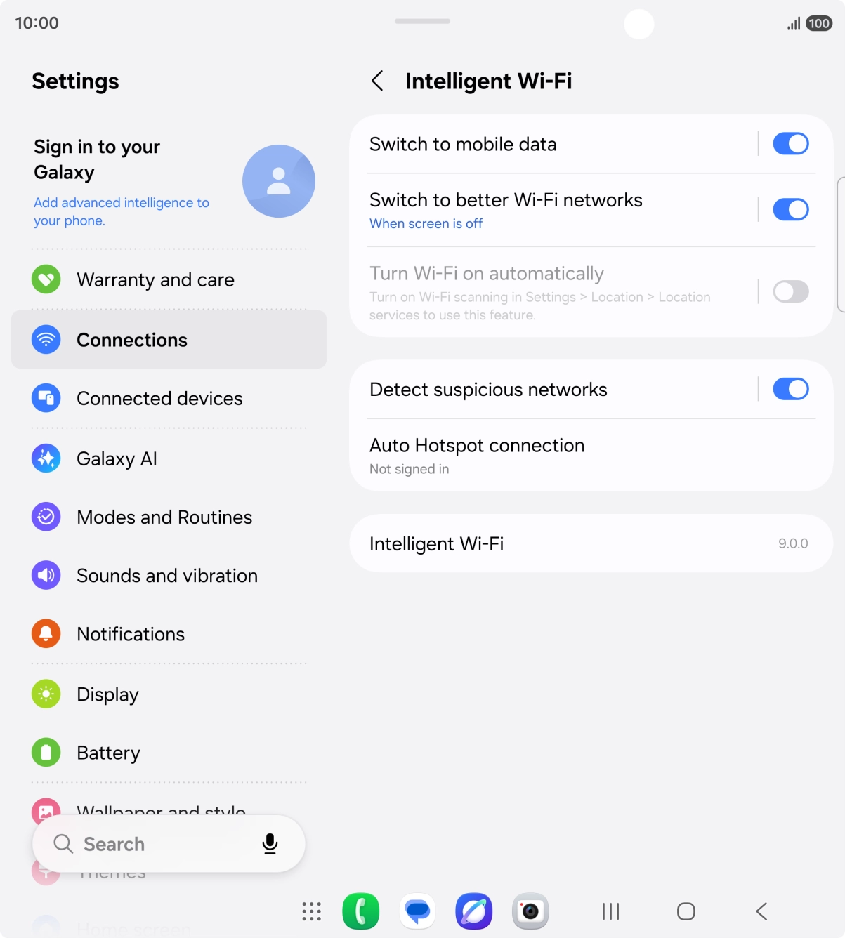 Press the indicator next to 'Switch to mobile data' to turn the function on or off. Press the indicator next to 'Switch to mobile data' to turn the function on or off.