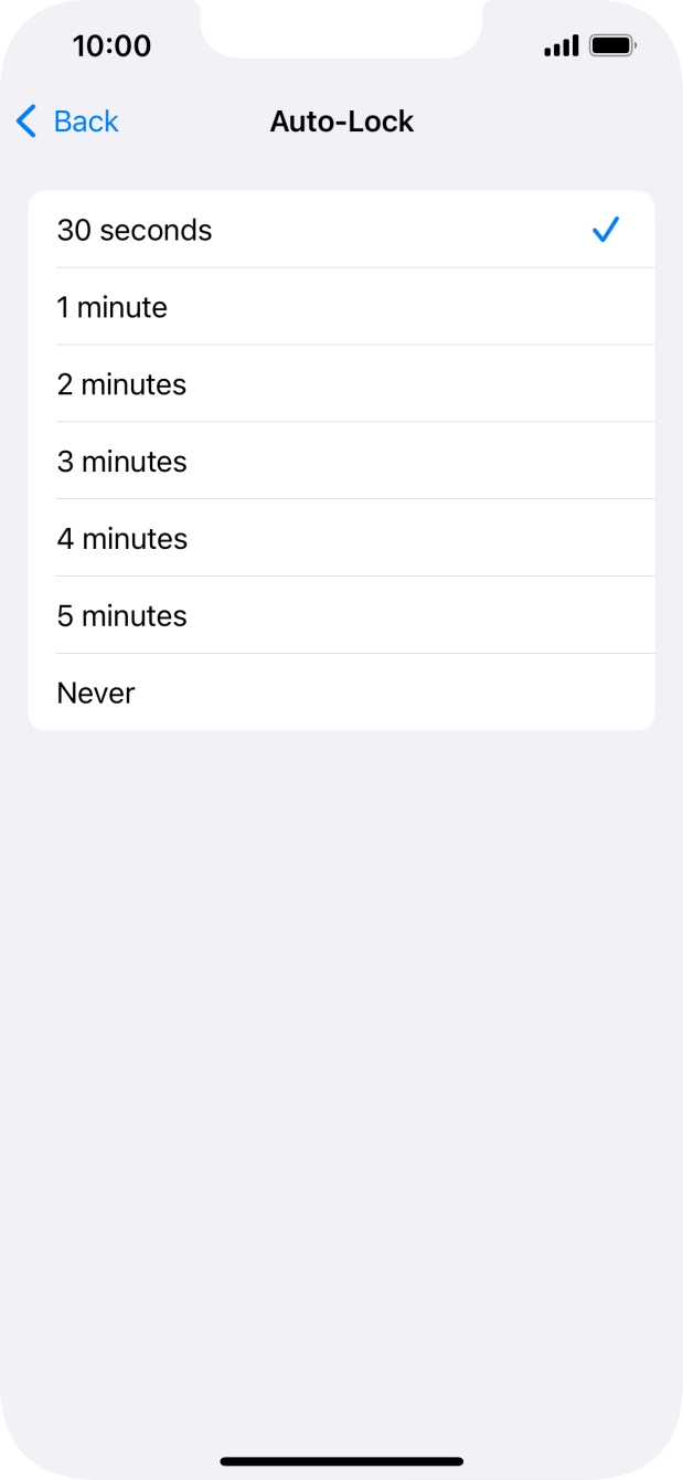 Press the required setting.