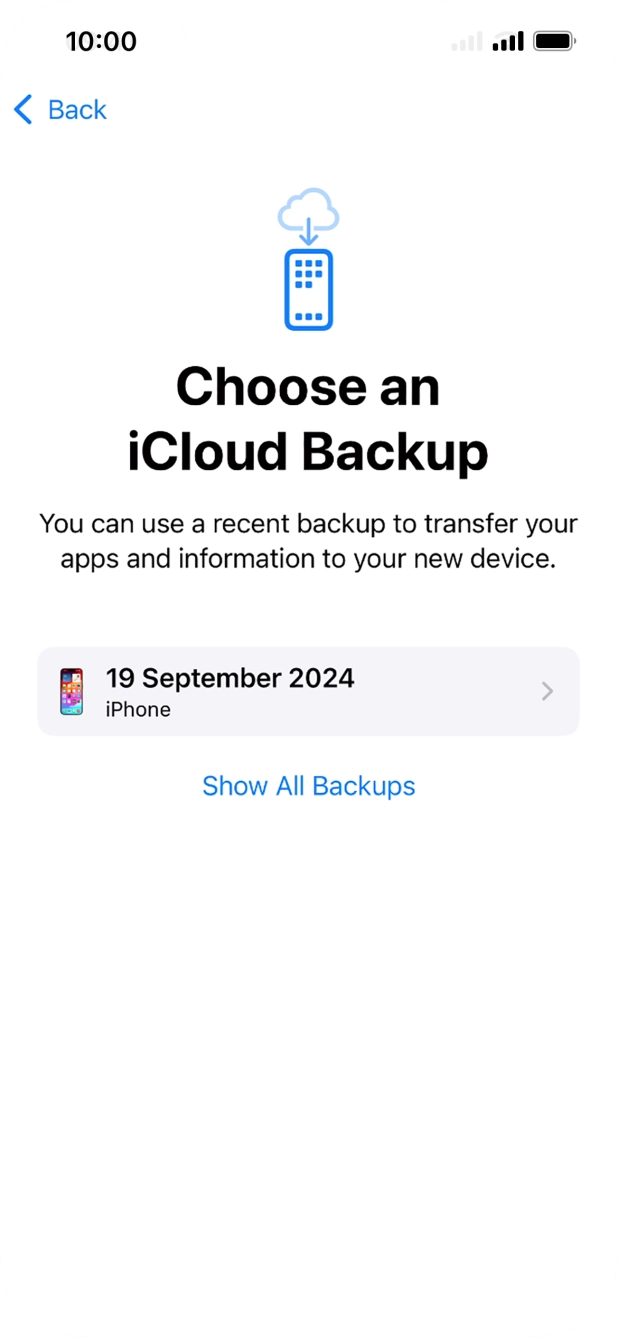 Press the required backup and your cell phone restores the content of the selected backup. Subsequently, follow the instructions on the screen to set up your cell phone and prepare it for use. Press the required backup and your cell phone restores the content of the selected backup. Subsequently, follow the instructions on the screen to set up your cell phone and prepare it for use.
