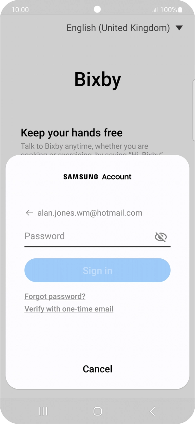 Press Password and key in the password for your Samsung account.