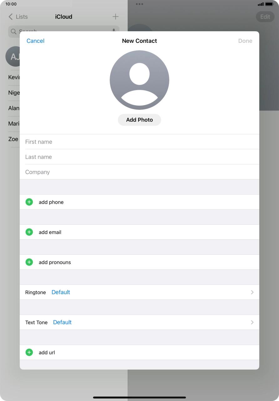 Press First name and key in the first name.