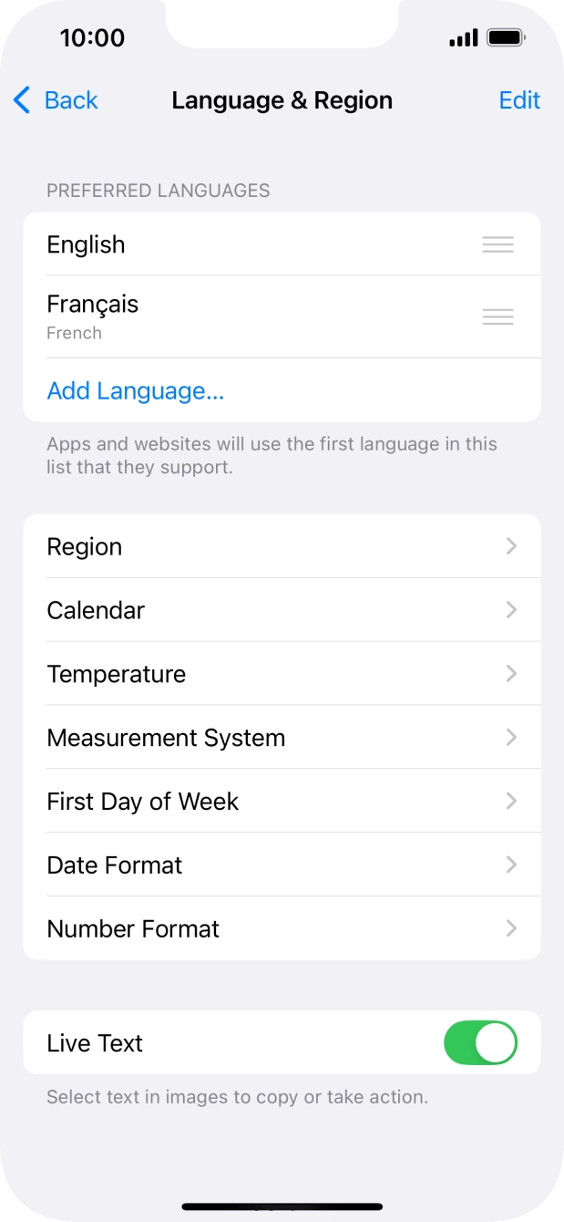 To subsequently select another language as the default language, press the move icon next to the required language and drag it to the top of the list.