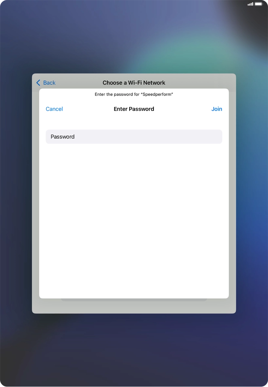 Key in the password for the Wi-Fi network and press Join. Key in the password for the Wi-Fi network and press Join.