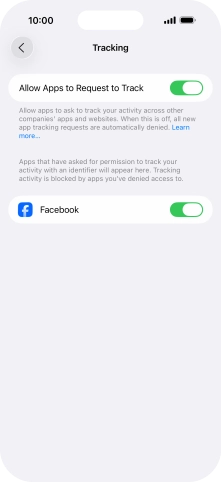 Press the indicator next to 'Allow Apps to Request to Track' to turn the function on or off.