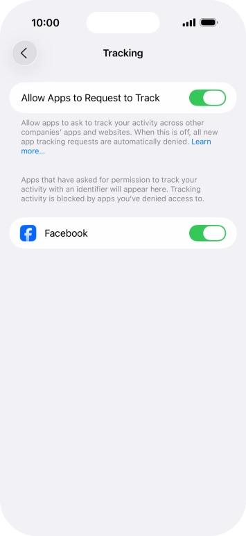 Press the indicator next to 'Allow Apps to Request to Track' to turn the function on or off.