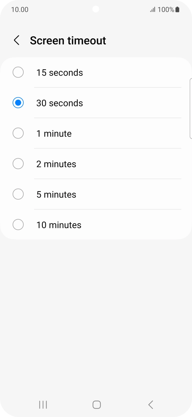 Press the required setting.