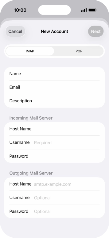 Press Username and key in the username for your email account.