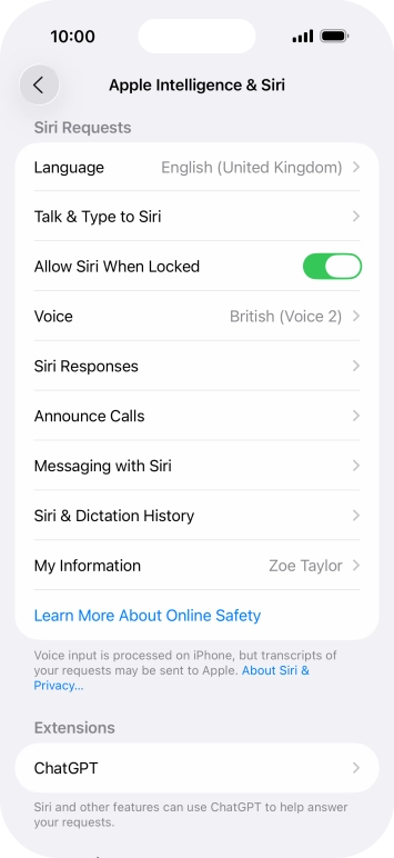 Press the indicator next to 'Allow Siri When Locked' to turn the function on or off.