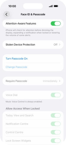 Press Turn Passcode On and key in a lock code of your own choice twice.