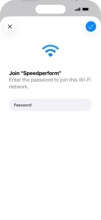 Key in the password for the WiFi network and press the confirm icon.