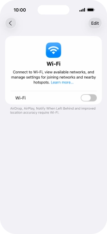 Press the indicator next to 'Wi-Fi' to turn on the function.