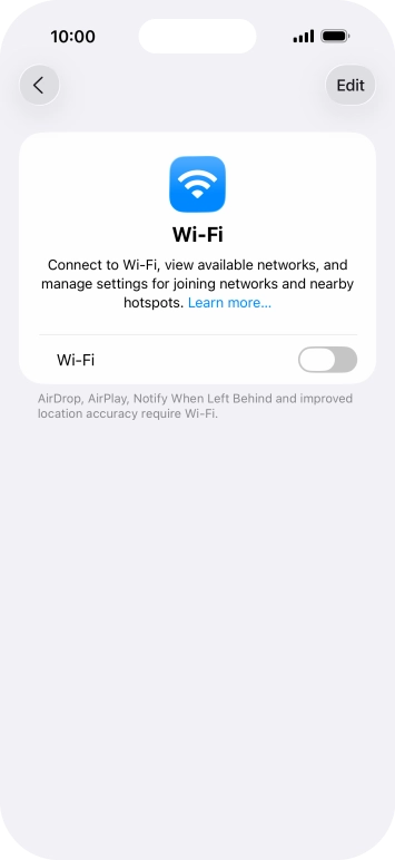 Press the indicator next to 'Wi-Fi' to turn on the function.