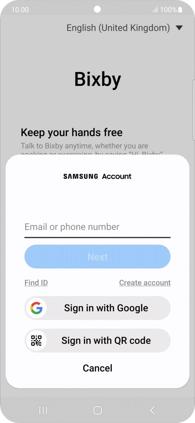 If you don't have a Samsung account, press Create account and follow the instructions on the screen to create an account.