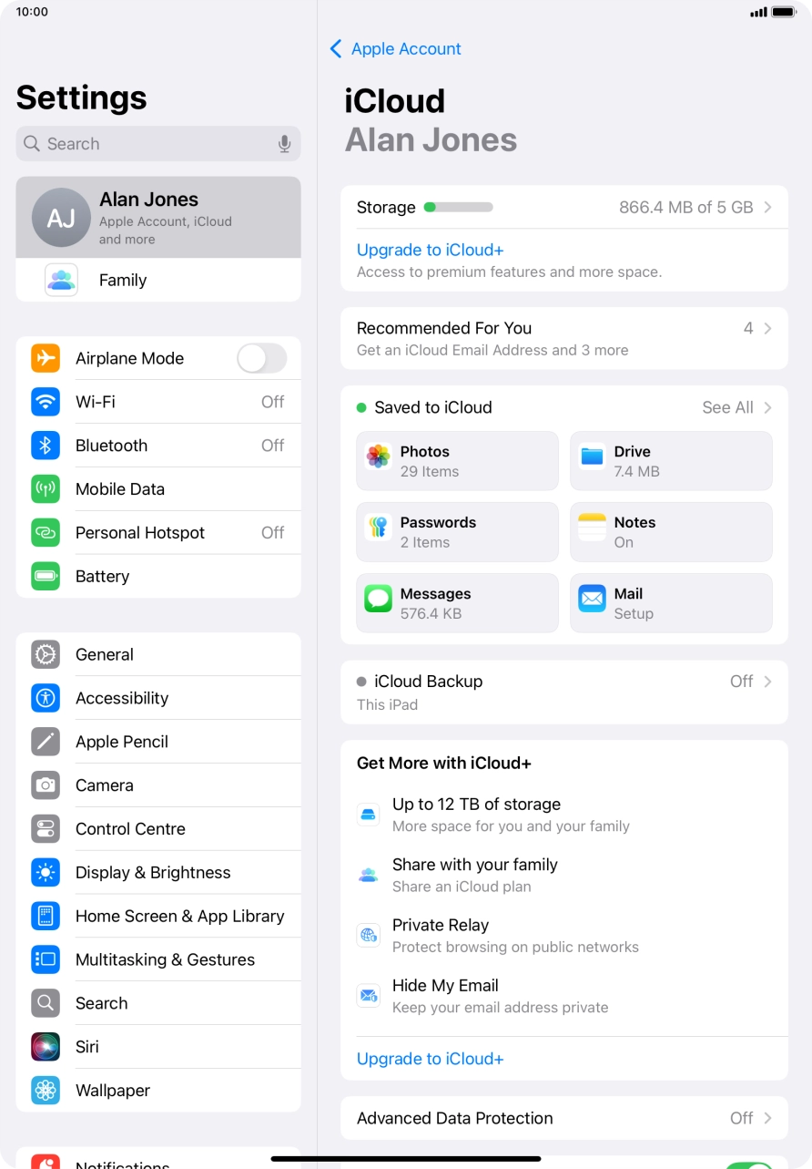Press iCloud Backup.
