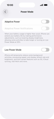Press the indicator next to 'Adaptive Power' to turn on the function.