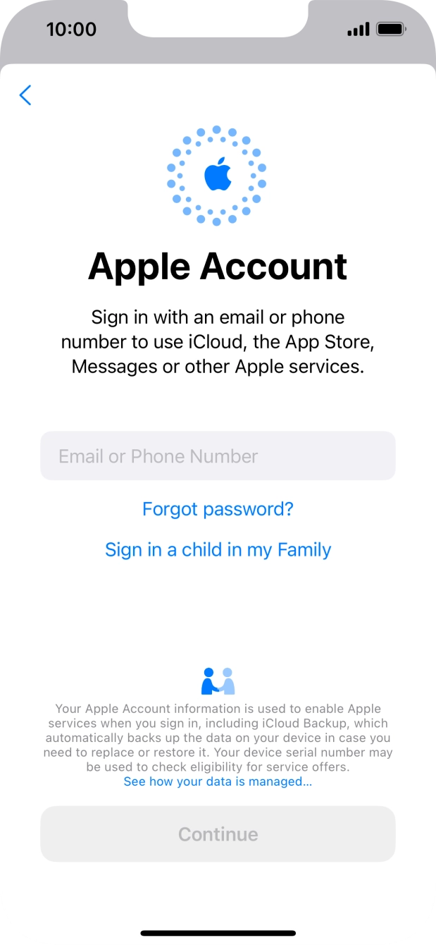 Press Email or Phone Number and key in the username for your Apple Account.