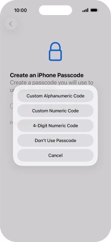 Follow the instructions on the screen to turn on the lock code or press Don't Use Passcode.