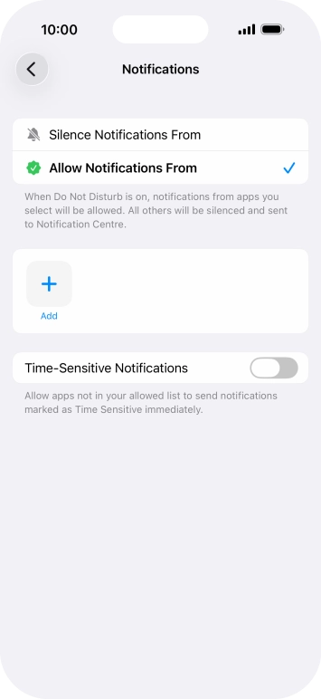 Press the indicator next to 'Time-Sensitive Notifications' to turn display of timed notifications on or off when Do Not Disturb is turned on.