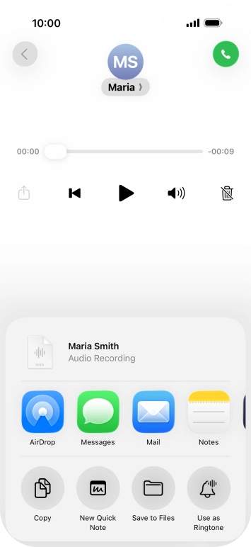 Press the required setting and follow the instructions on the screen to share or save the message.