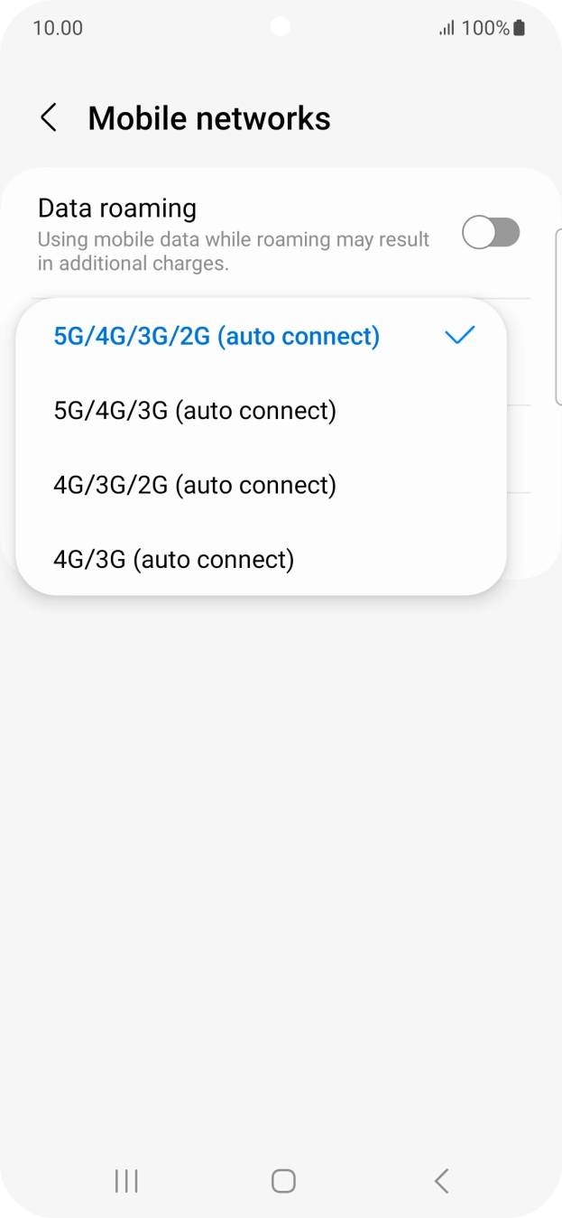 Press the required network mode.
