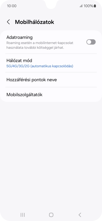 Kattints az „Adatroaming” melletti csúszkára a funkció be- vagy kikapcsolásához.