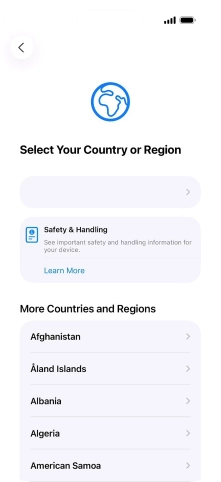 Press the required country or area.