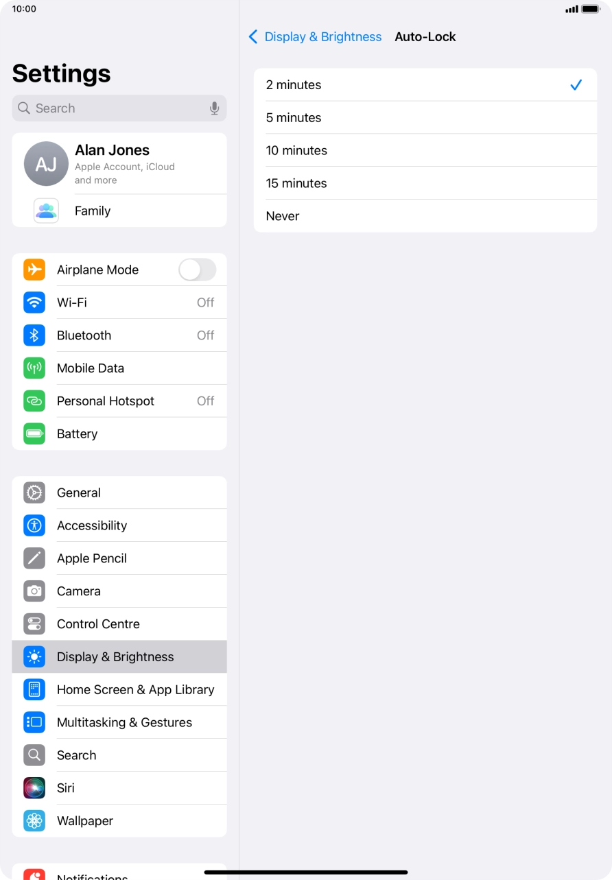 Press the required setting.