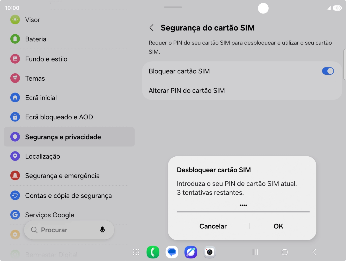 Introduza o seu código PIN e prima OK.