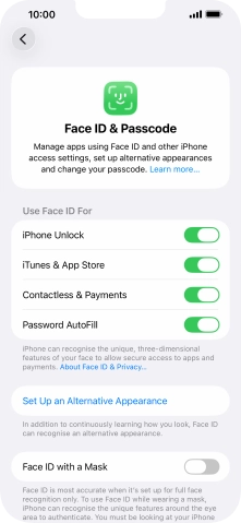Press the indicators next to the required settings to turn them on or off.