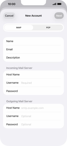 Press Username and key in the username for your email account. Press Username and key in the username for your email account.