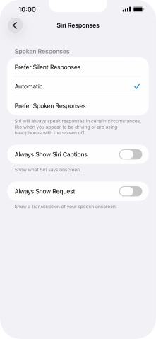 Press the required setting.
