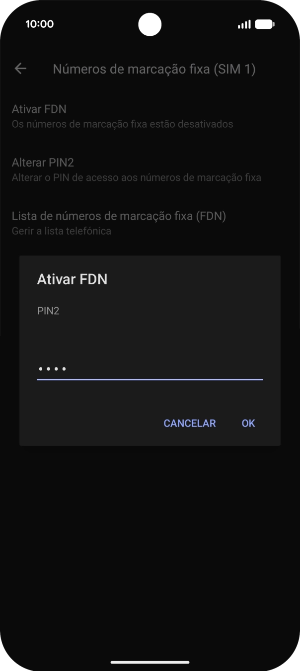 Introduza o código PIN2 e prima OK.