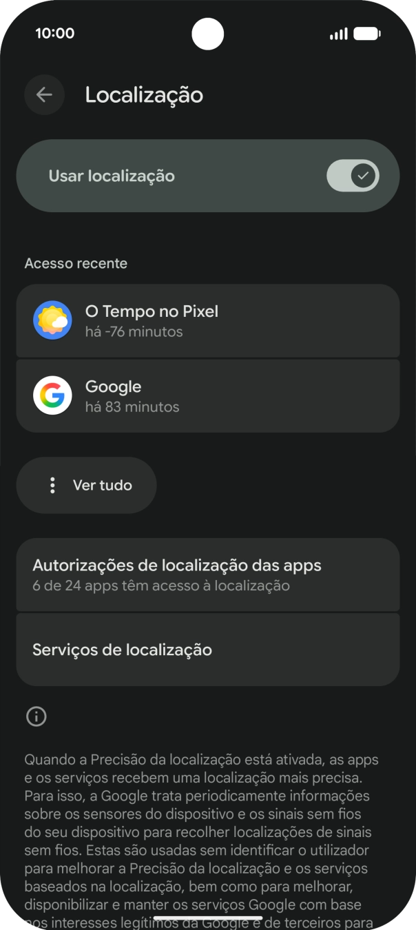 Prima Autorizações de localização das apps.