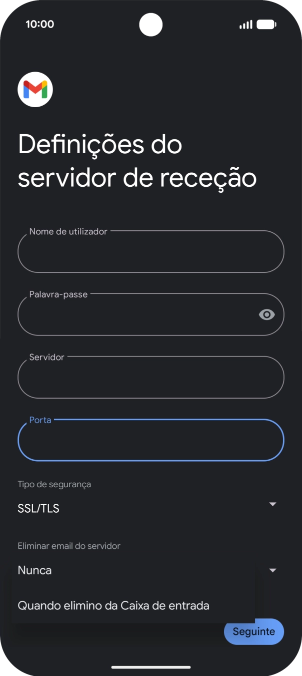 Prima Nunca para manter os e-mails no servidor quando estes são apagados no telefone.