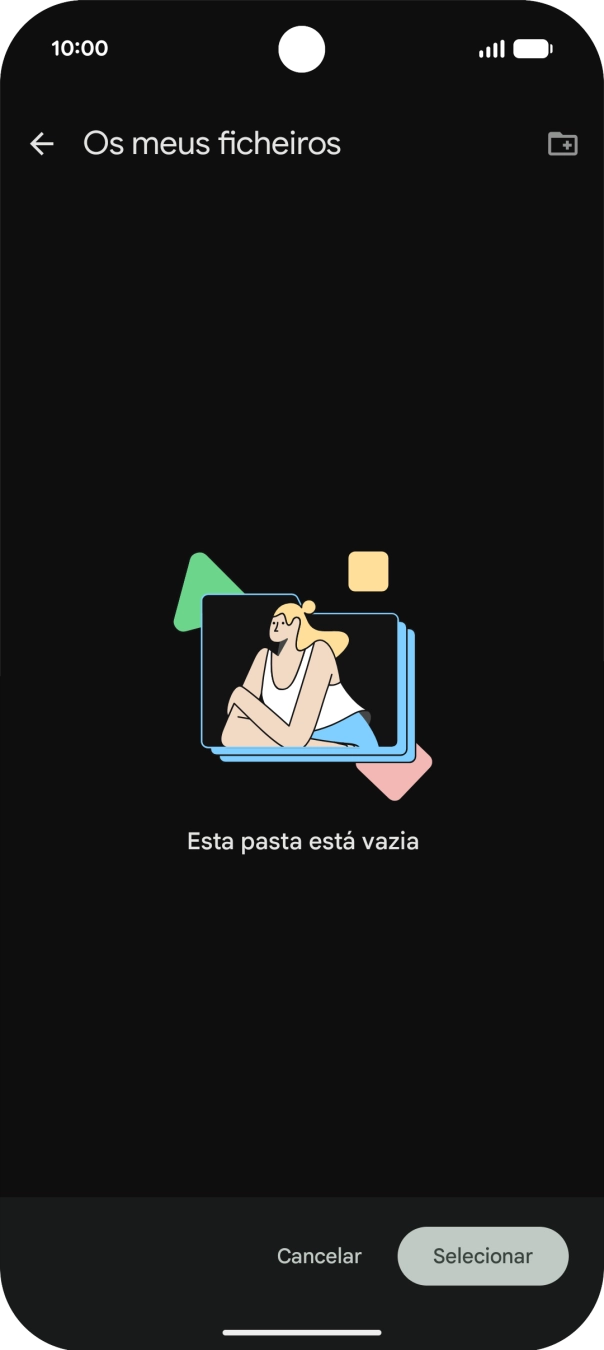 Se quiser criar uma nova pasta, prima o ícone de nova pasta e siga as indicações no ecrã para criar uma nova pasta.