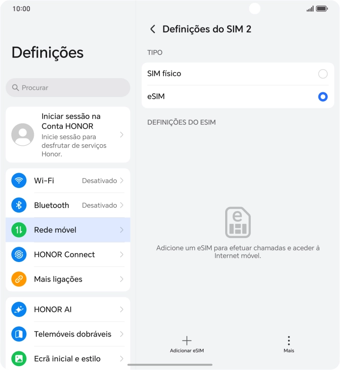 Prima Adicionar eSIM.