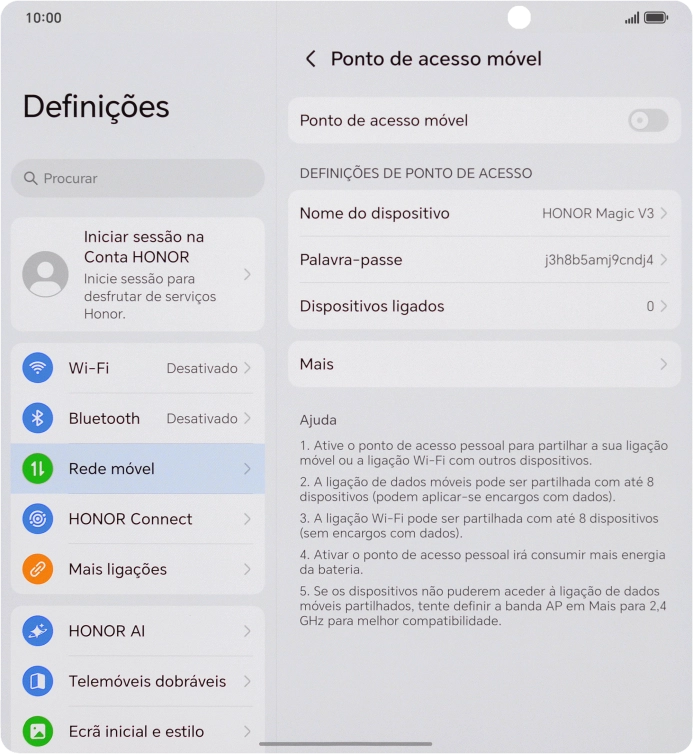 Prima Nome do dispositivo, e introduza o nome pretendido do hotspot Wi-Fi.