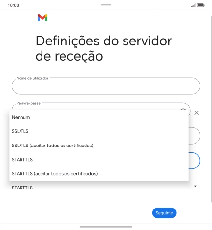 Prima SSL/TLS para ativar a função.