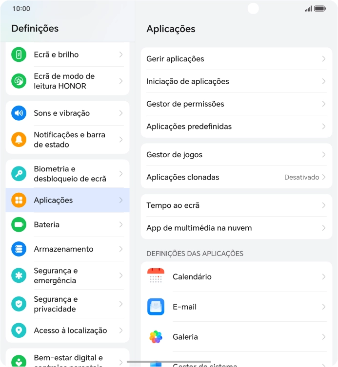 Prima Gerir aplicações.