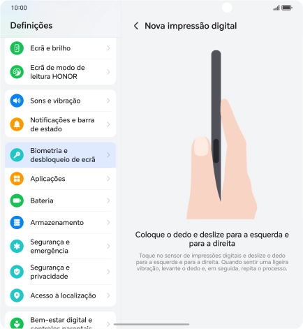 Siga as indicações no ecrã para definir a impressão digital como código de bloqueio.